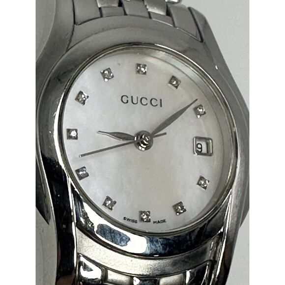 Gucci 5500L Stainless Steel & Diamonds Mother of Pearl Watch Ladies Classic! - Picture 2 of 10